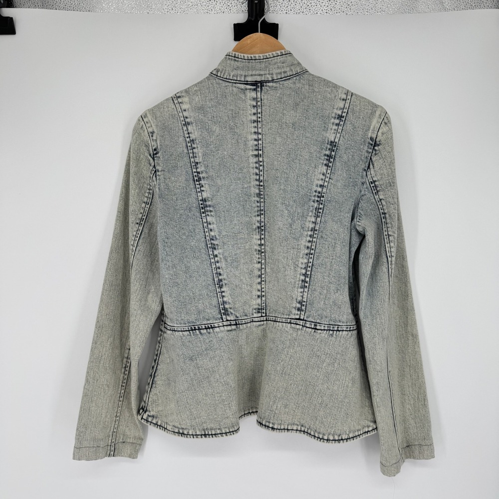 Allen B Acid Wash Military Denim Jacket L Frog Closure Y2K Steampunk Victorian - Picture 4 of 13